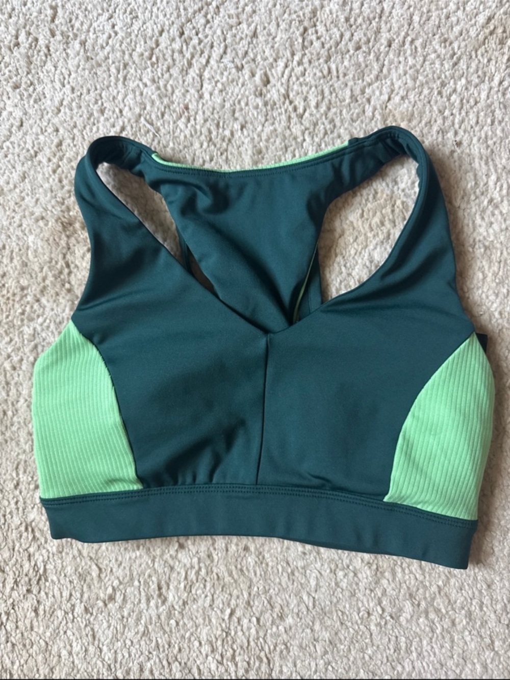 Peloton Dark Green Sports Bra with Mint Accents